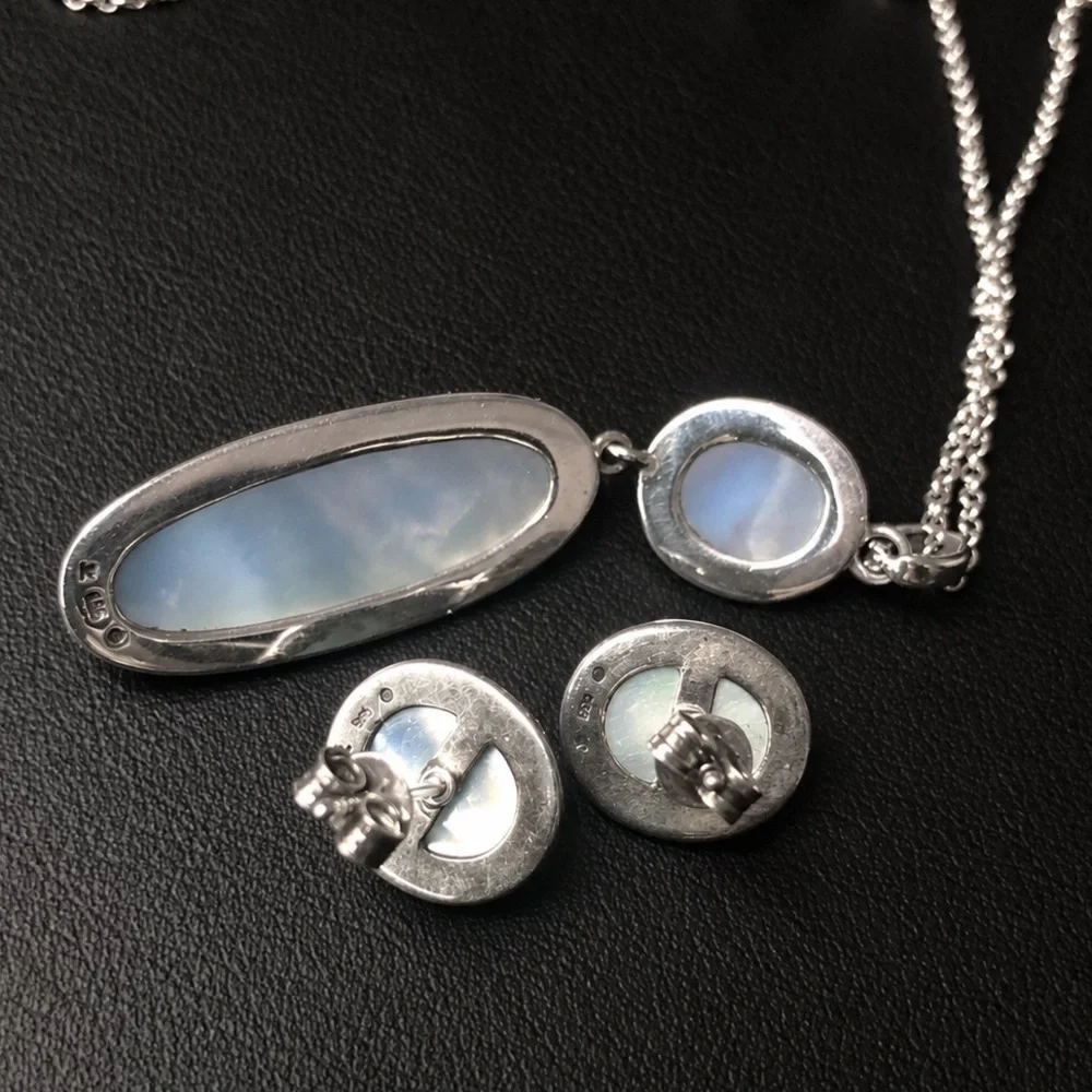 JUDITH JACK Sterling Silver Mother of Pearl Blue Topaz Necklace & Earring Set
